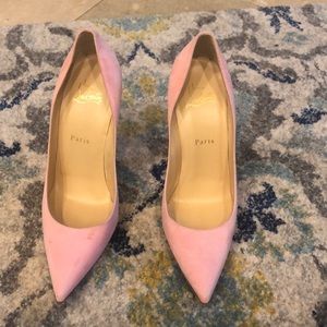 Louboutin pink suede heels in size 38 1/2